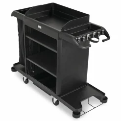 Rubbermaid Commercial Full-Size Housekeeping Cart, Plastic, 3 Shelves, 1 Bin, 24.4 x 62.4 x 49, Black