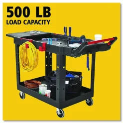 Rubbermaid Commercial Heavy Duty Adaptable Utility Cart, Plastic, 2 Shelves, 500 lb Capacity, 25.2" x 51.5" x 36", Black