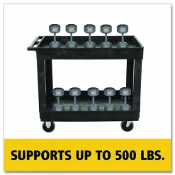 Rubbermaid Commercial Heavy-Duty Flat-Handle Maintenance/Utility Cart, Plastic, 2 Shelves, 500 lb Capacity, 24" x 40" x 31.25", Black