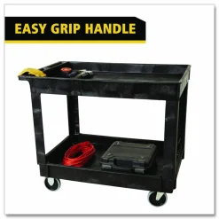 Rubbermaid Commercial Heavy-Duty Flat-Handle Maintenance/Utility Cart, Plastic, 2 Shelves, 500 lb Capacity, 24