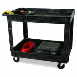 Rubbermaid Commercial Heavy-Duty Flat-Handle Maintenance/Utility Cart, Plastic, 2 Shelves, 500 lb Capacity, 24