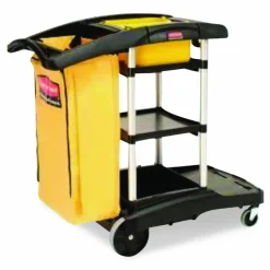 Rubbermaid Commercial HYGEN HYGEN Microfiber Healthcare Cleaning Cart, Plastic, 3 Shelves, 5 Bins, 22" x 48.25" x 44", Yellow/Black/Silver