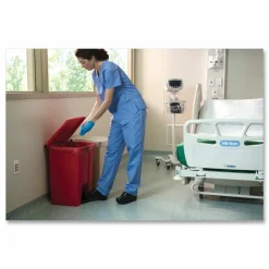 Rubbermaid Commercial Indoor Utility Step-On Waste Container, 18 gal, Plastic, Red