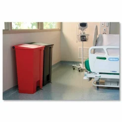 Rubbermaid Commercial Indoor Utility Step-On Waste Container, 18 gal, Plastic, Red