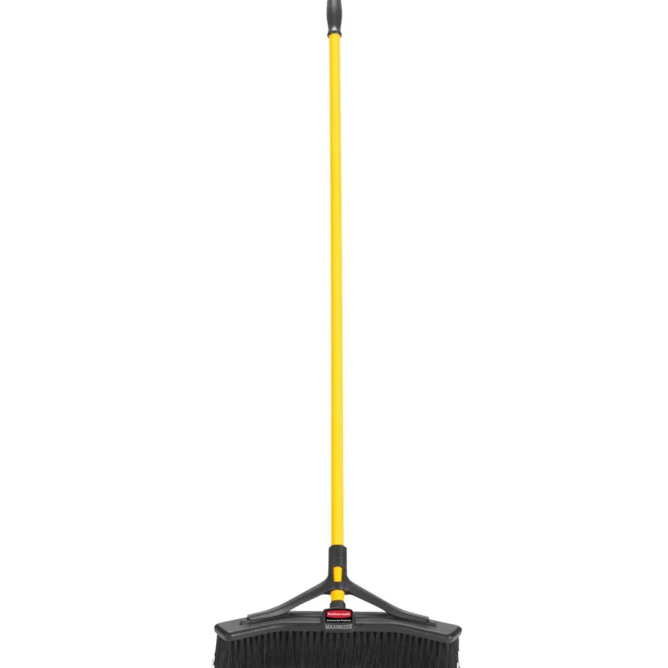 Rubbermaid Commercial Maximizer Push-to-Center Broom, 18 x 58.13, Polyproylene Bristles, Steel Handle, Yellow/Black