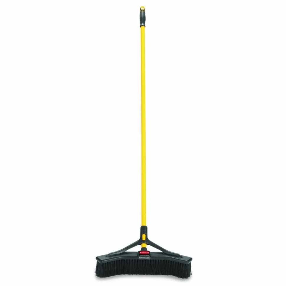 Rubbermaid Commercial Maximizer Push-to-Center Broom, 18 x 58.13, Polyproylene Bristles, Steel Handle, Yellow/Black