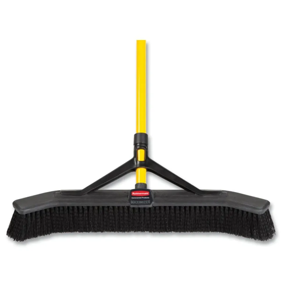 Rubbermaid Commercial Maximizer Push-to-Center Broom, 24", Polypropylene Bristles, Yellow/Black