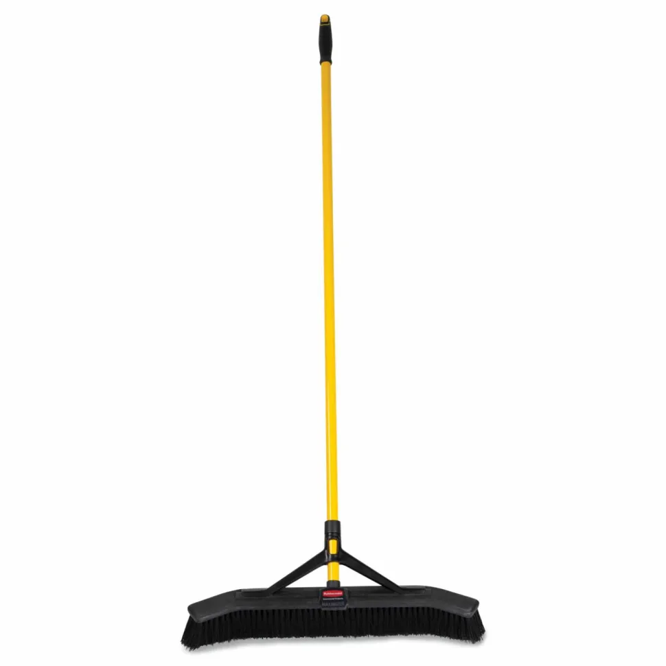 Rubbermaid Commercial Maximizer Push-to-Center Broom, 24", Polypropylene Bristles, Yellow/Black