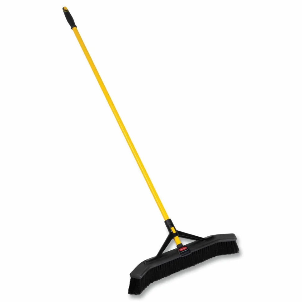Rubbermaid Commercial Maximizer Push-to-Center Broom, 24", Polypropylene Bristles, Yellow/Black