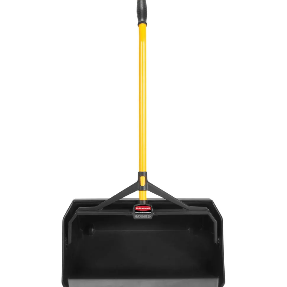 Rubbermaid Commercial Maximizer Heavy-Duty Stand Up Debris Pan, 20.44 x 29, 32" Handle, Plastic, Yellow/Black