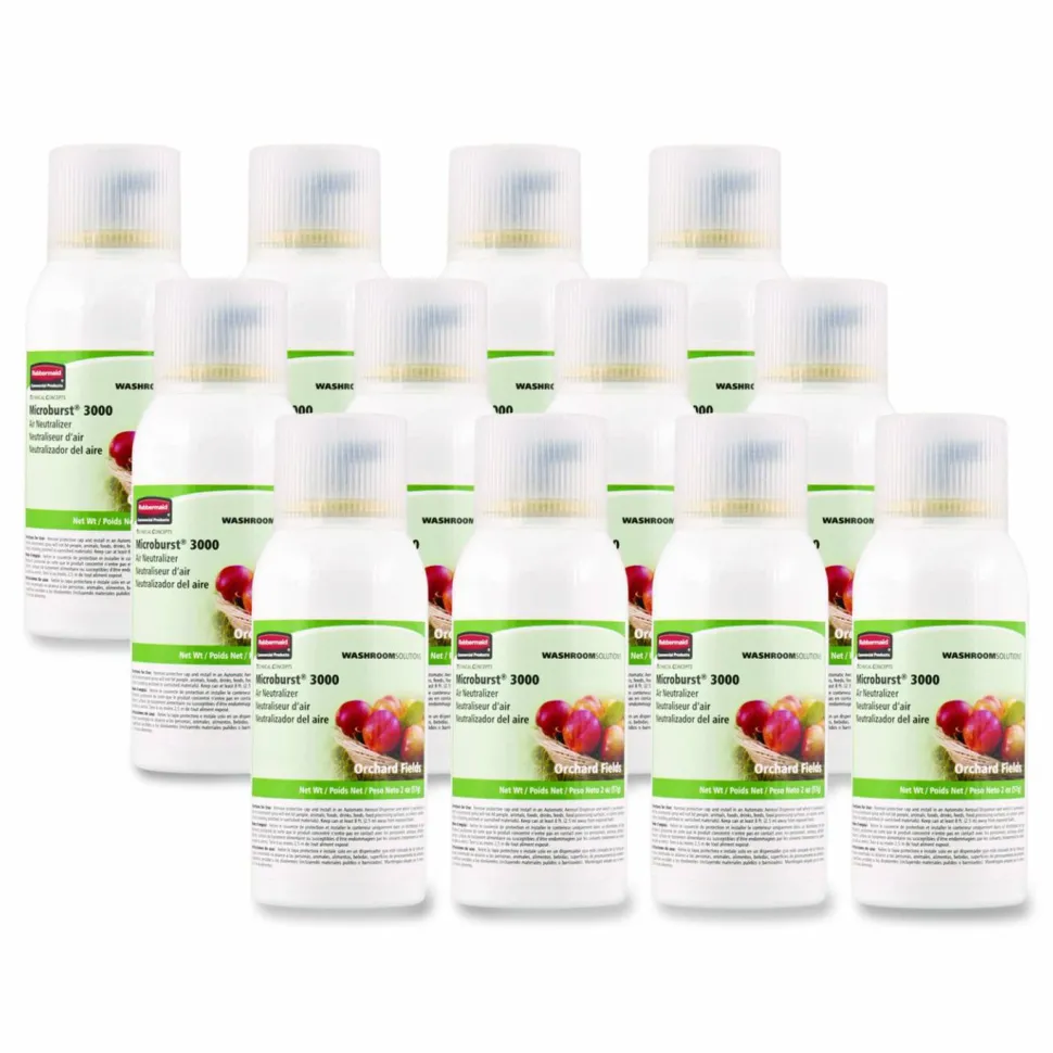 Rubbermaid Commercial Microburst 3000 Refill, Orchard Fields, 2 oz Aerosol Spray, 12/Carton
