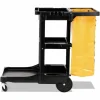 Rubbermaid Commercial Multi-Shelf Cleaning Cart, Plastic, 4 Shelves, 1 Bin, 20" x 45" x 38.25", Black