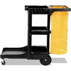 Rubbermaid Commercial Multi-Shelf Cleaning Cart, Plastic, 4 Shelves, 1 Bin, 20" x 45" x 38.25", Black