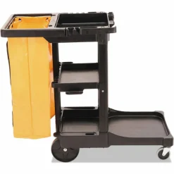 Rubbermaid Commercial Multi-Shelf Cleaning Cart, Plastic, 4 Shelves, 1 Bin, 20