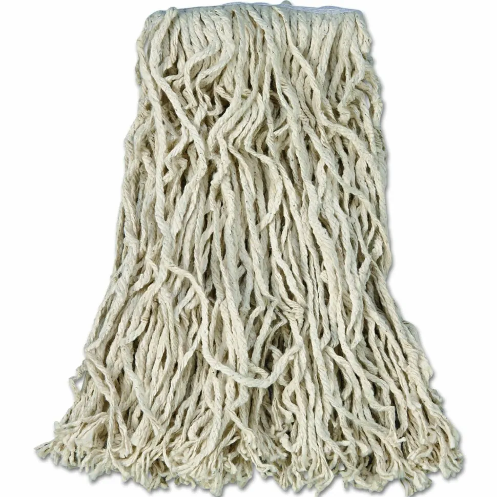 Rubbermaid Commercial Non-Launderable Economy Cut-End Cotton Wet Mop Head, 16 oz, 1" Band, White, 12/Carton