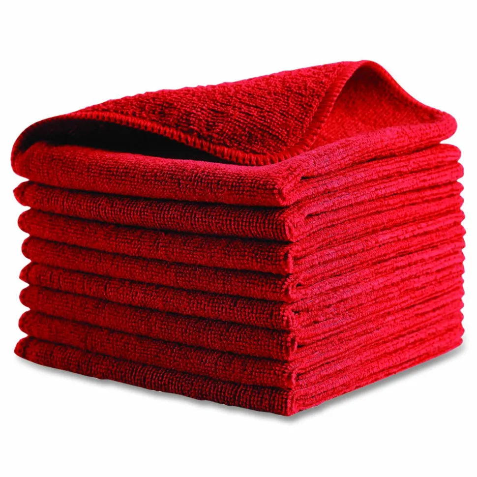 Rubbermaid Commercial Products HYGEN r-40 Recycled Microfiber Cloth, 16" X 16", Red, 24-Pack