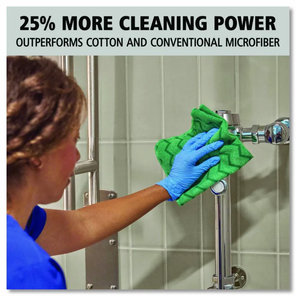 Rubbermaid Commercial Reusable Cleaning Cloths, Microfiber, 16 x 16, Green, 12/Carton