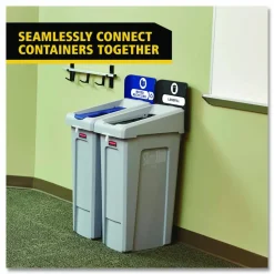 Rubbermaid Commercial Slim Jim Recycling Station Kit, 1-Stream Mixed Recycling, 23 gal, Plastic, Gray/Blue