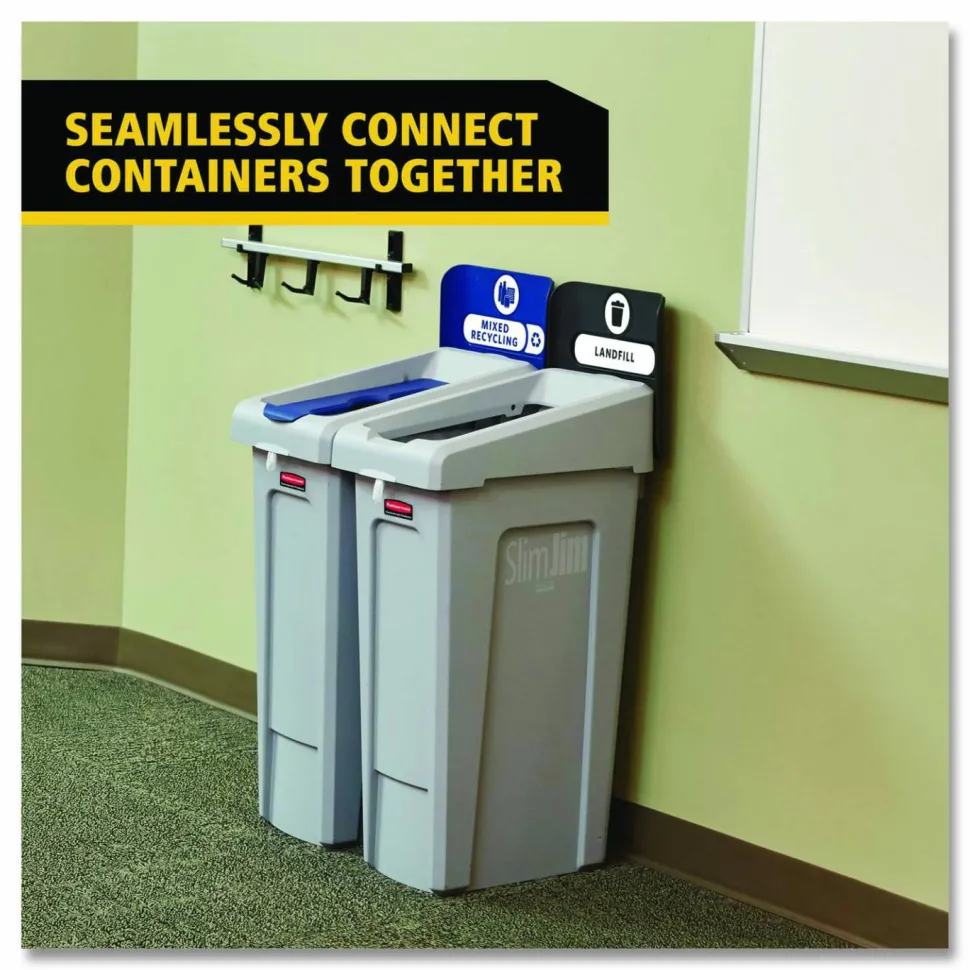 Rubbermaid Commercial Slim Jim Recycling Station Kit, 1-Stream Mixed Recycling, 23 gal, Plastic, Gray/Blue