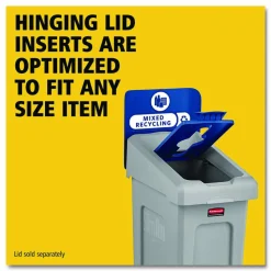 Rubbermaid Commercial Slim Jim Recycling Station Kit, 1-Stream Mixed Recycling, 23 gal, Plastic, Gray/Blue