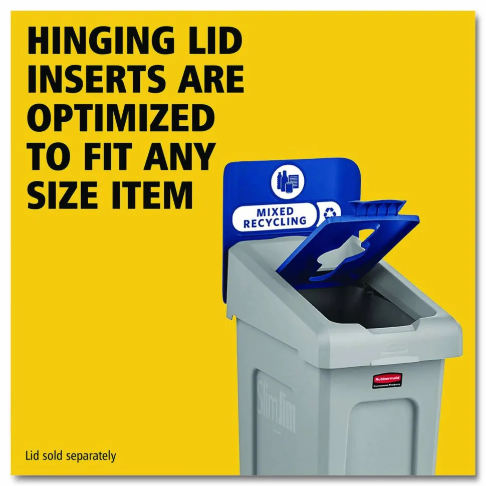 Rubbermaid Commercial Slim Jim Recycling Station Kit, 1-Stream Mixed Recycling, 23 gal, Plastic, Gray/Blue