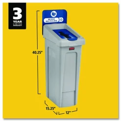 Rubbermaid Commercial Slim Jim Recycling Station Kit, 1-Stream Mixed Recycling, 23 gal, Plastic, Gray/Blue