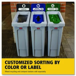 Rubbermaid Commercial Slim Jim Recycling Station Kit, 1-Stream Mixed Recycling, 23 gal, Plastic, Gray/Blue