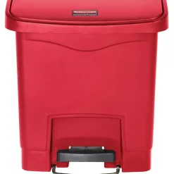Rubbermaid Commercial Slim Jim Streamline Resin Step-On Container, Front Step Style, 4 gal, Polyethylene, Red