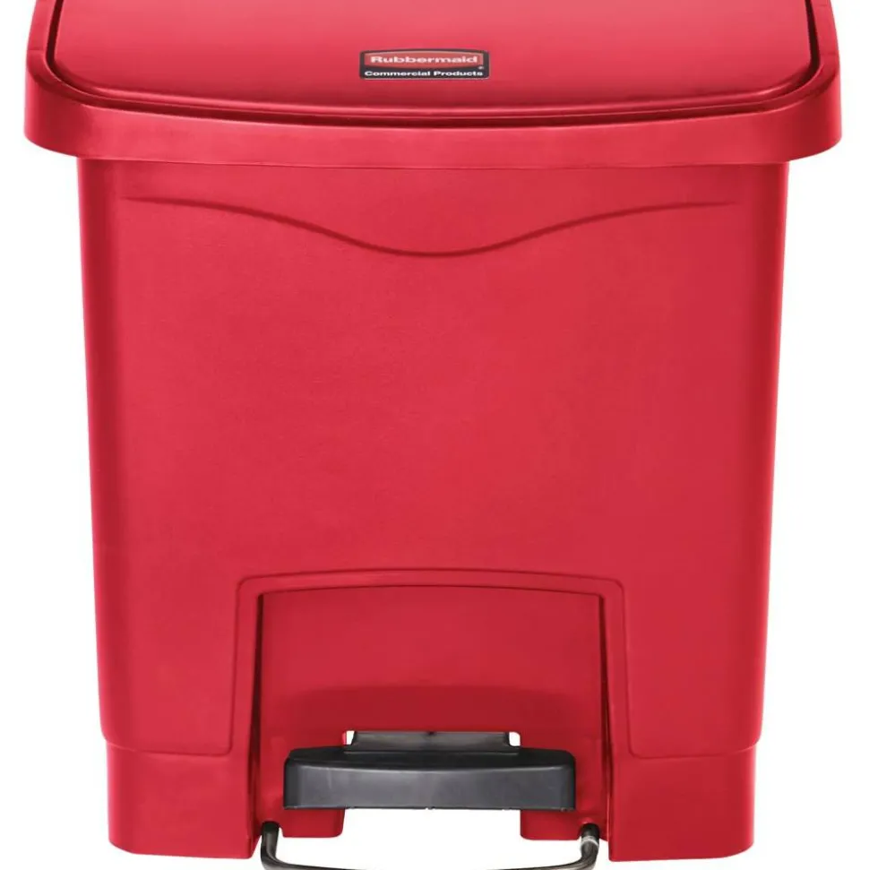 Rubbermaid Commercial Slim Jim Streamline Resin Step-On Container, Front Step Style, 4 gal, Polyethylene, Red