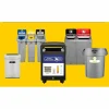 Rubbermaid Commercial Slim Jim Recycling Station Kit, 1-Stream Bottles and Cans, 23 gal, Plastic, Yellow/Gray
