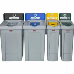 Rubbermaid Commercial Slim Jim Recycling Station Kit, 1-Stream Bottles and Cans, 23 gal, Plastic, Yellow/Gray