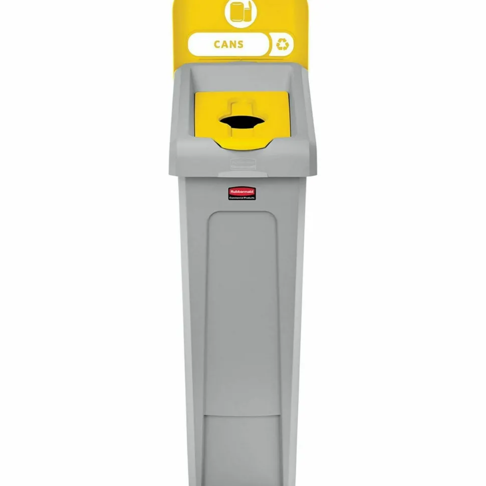 Rubbermaid Commercial Slim Jim Recycling Station Kit, 1-Stream Bottles and Cans, 23 gal, Plastic, Yellow/Gray