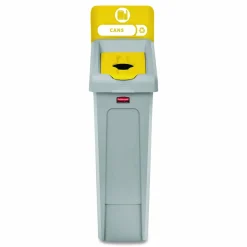 Rubbermaid Commercial Slim Jim Recycling Station Kit, 1-Stream Bottles and Cans, 23 gal, Plastic, Yellow/Gray