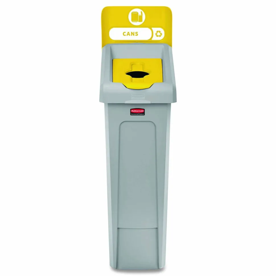 Rubbermaid Commercial Slim Jim Recycling Station Kit, 1-Stream Bottles and Cans, 23 gal, Plastic, Yellow/Gray
