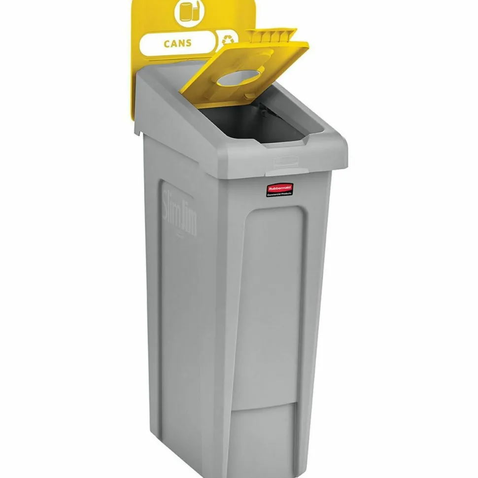 Rubbermaid Commercial Slim Jim Recycling Station Kit, 1-Stream Bottles and Cans, 23 gal, Plastic, Yellow/Gray