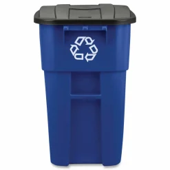 Rubbermaid Commercial Square Brute Recycling Rollout Container, 50 gal, Plastic, Blue