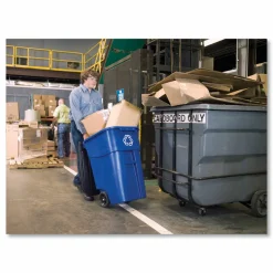 Rubbermaid Commercial Square Brute Recycling Rollout Container, 50 gal, Plastic, Blue
