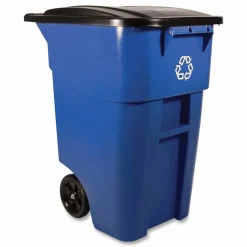 Rubbermaid Commercial Square Brute Recycling Rollout Container, 50 gal, Plastic, Blue