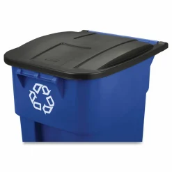Rubbermaid Commercial Square Brute Recycling Rollout Container, 50 gal, Plastic, Blue