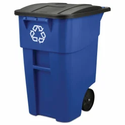Rubbermaid Commercial Square Brute Recycling Rollout Container, 50 gal, Plastic, Blue