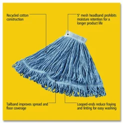 Rubbermaid Commercial Super Stitch Blend Mop Head, Cotton/Synthetic, Large, Blue, 6/Carton
