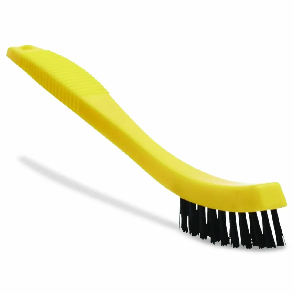 Rubbermaid Commercial Synthetic-Fill Tile and Grout Brush, Black Plastic Bristles, 2.5" Brush, 8.5" Yellow Plastic Handle