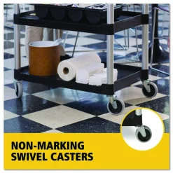 Rubbermaid Commercial Three-Shelf Service Cart, Plastic, 3 Shelves, 200 lb Capacity, 18.63" x 33.63" x 37.75", Black