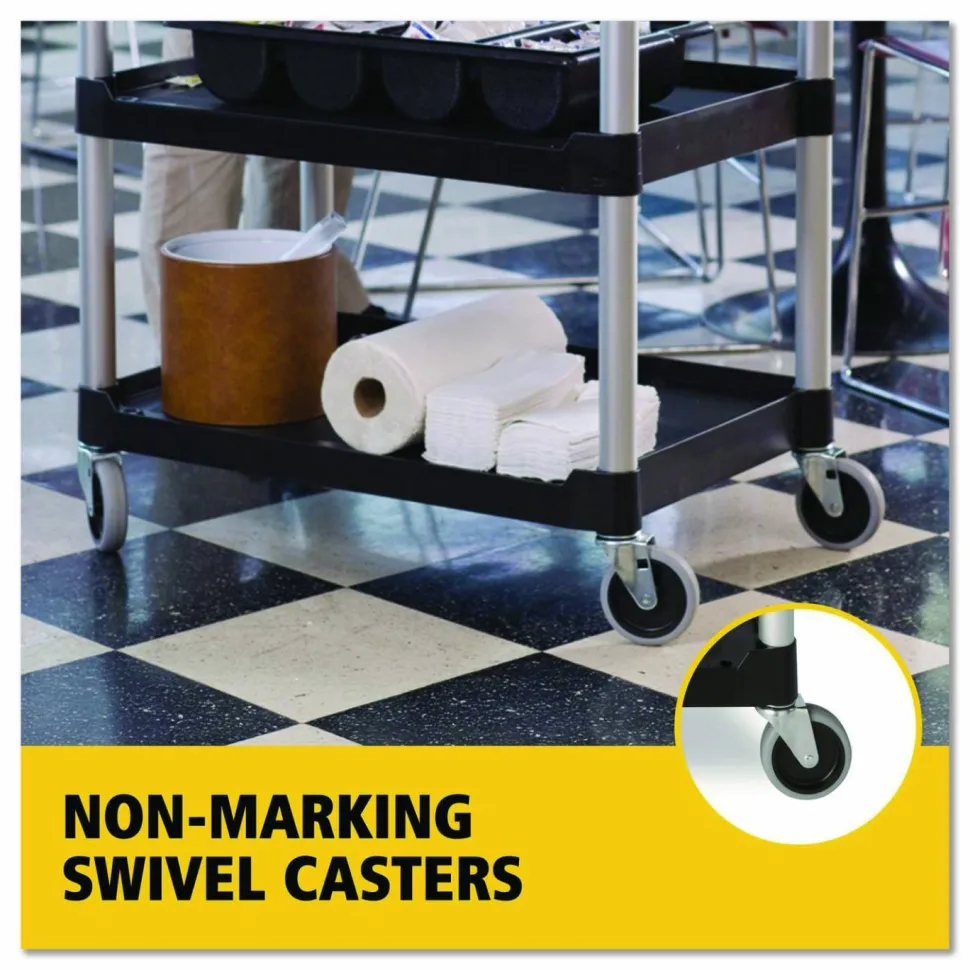 Rubbermaid Commercial Three-Shelf Service Cart, Plastic, 3 Shelves, 200 lb Capacity, 18.63" x 33.63" x 37.75", Black