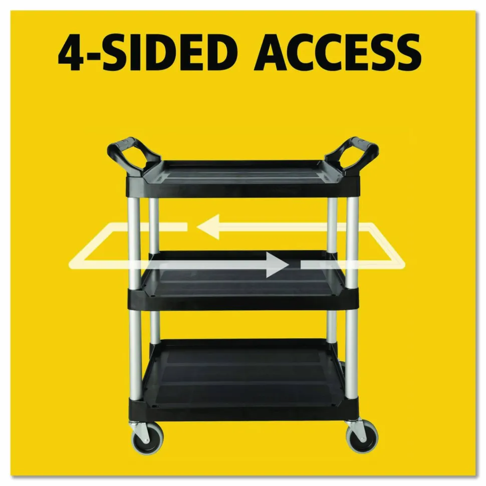Rubbermaid Commercial Three-Shelf Service Cart, Plastic, 3 Shelves, 200 lb Capacity, 18.63" x 33.63" x 37.75", Black