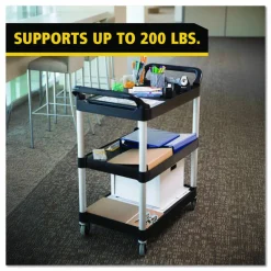Rubbermaid Commercial Three-Shelf Service Cart, Plastic, 3 Shelves, 200 lb Capacity, 18.63