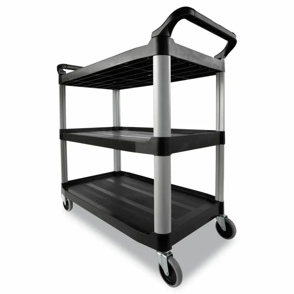 Rubbermaid Commercial Three-Shelf Service Cart, Plastic, 3 Shelves, 200 lb Capacity, 18.63" x 33.63" x 37.75", Black