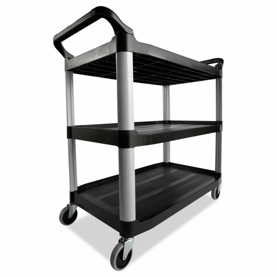 Rubbermaid Commercial Three-Shelf Service Cart, Plastic, 3 Shelves, 200 lb Capacity, 18.63" x 33.63" x 37.75", Black