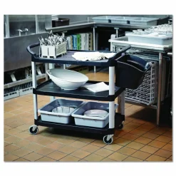 Rubbermaid Commercial Three-Shelf Service Cart, Plastic, 3 Shelves, 200 lb Capacity, 18.63