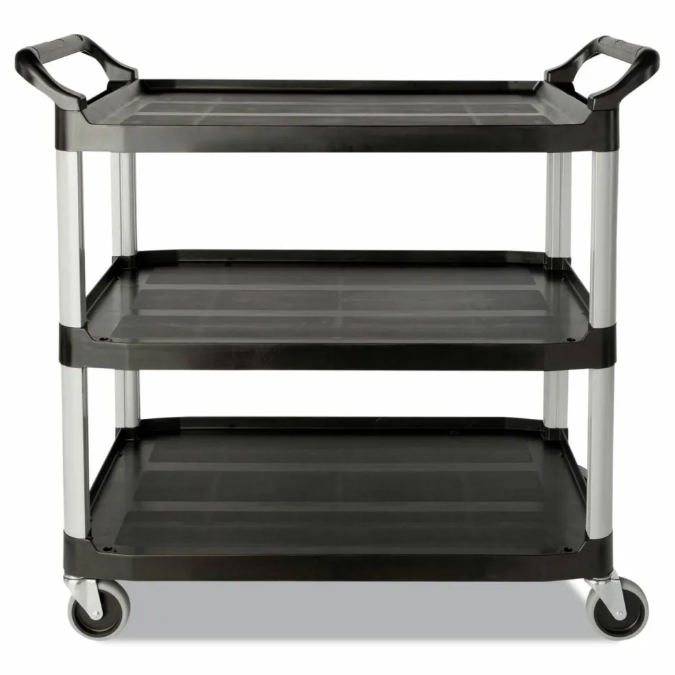 Rubbermaid Commercial Three-Shelf Service Cart, Plastic, 3 Shelves, 200 lb Capacity, 18.63" x 33.63" x 37.75", Black